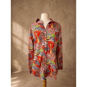 J. McLaughlin Sz M Lois Shirt Peacock Patterned Button Up